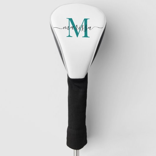 Modern Monogram Black Blauwgroen Golf Head Hoesje Golfheadcover (Voorkant)
