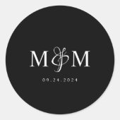 Modern Monogram Black Elegant Wedding Envelope Ronde Sticker (Voorkant)