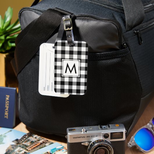 Modern Monogram Black en White Gingham Pattern Bagagelabel (Voorkant & Achterkant)