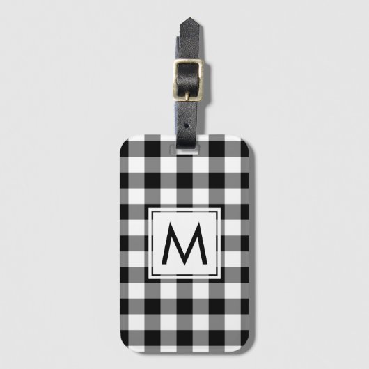 Modern Monogram Black en White Gingham Pattern Bagagelabel (Voorkant (verticaal))