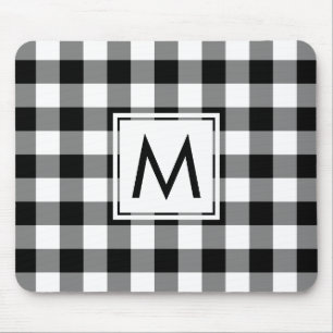 Modern Monogram Black en White Gingham Pattern Muismat