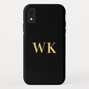 Modern Monogram Black Gold iPhone XR Hoesje