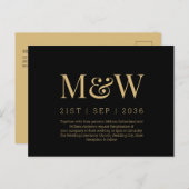 Modern Monogram Black Gold Wedding Uitnodiging (Voorkant / Achterkant)