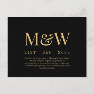 Modern Monogram Black Gold Wedding Uitnodiging