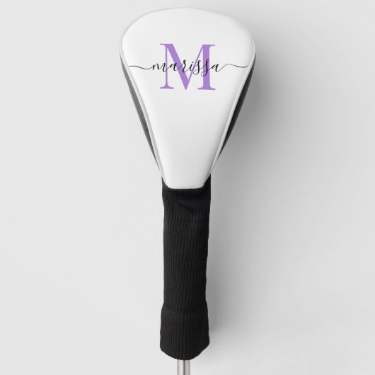 Modern Monogram Black Paars Golf Head Hoesje Golfheadcover (Voorkant)