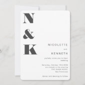Modern Monogram Black White Bold Elegant Wedding Kaart (Voorkant)