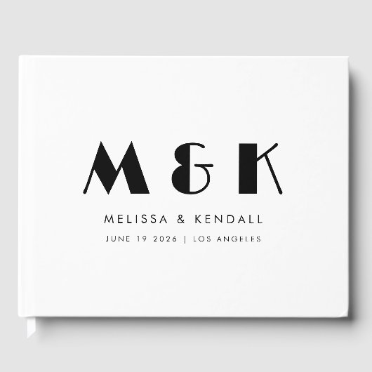 Modern Monogram Black White Wedding Gastenboek (Voorkant)