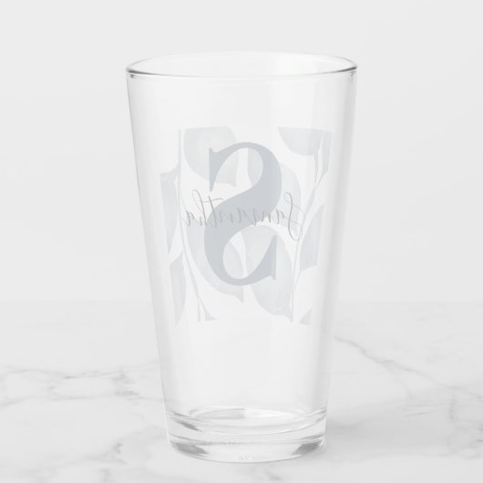 Modern Monogram Blauw blad Glas (Achterkant)