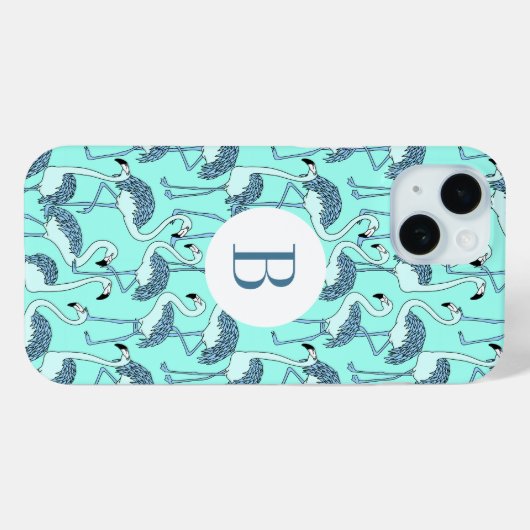 Modern Monogram Blauw Flamingo Patroon Case-Mate iPhone Case (Achterkant (horizontaal))