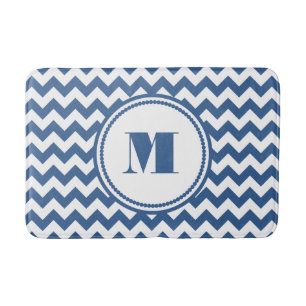 Modern Monogram Blauw Gestreepte Chevron Badmat