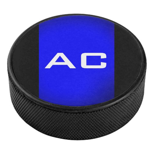Modern Monogram Blauw Zwarte Plain Hockey Puck (3/4)