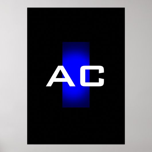 Modern Monogram Blauw Zwarte Plain Poster (Voorkant)