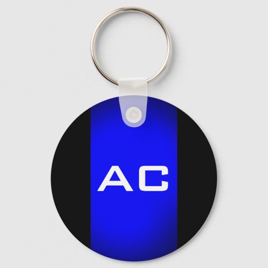 Modern Monogram Blauw Zwarte Plain Sleutelhanger (Voorkant)