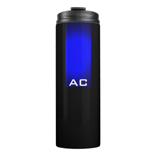 Modern Monogram Blauw Zwarte Plain Thermosbeker (Voorkant)