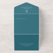 Modern monogram Blauwgroen blauw diner All In One Uitnodiging (Buitenkant)