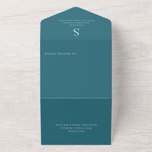 Modern monogram Blauwgroen blauw diner All In One Uitnodiging (Buitenkant)