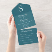 Modern monogram Blauwgroen blauw diner All In One Uitnodiging (Afscheurbaar)
