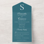Modern monogram Blauwgroen blauw diner All In One Uitnodiging (Binnen)