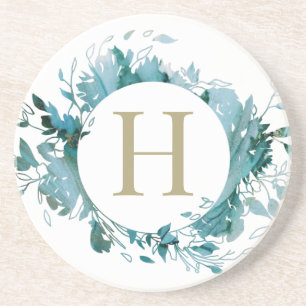 Modern Monogram Blauwgroen goud Zandsteen Onderzetter