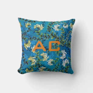 Modern Monogram Blue Floral Chic Kussen