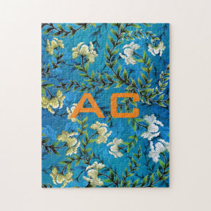 Modern Monogram Blue Floral Chic Legpuzzel