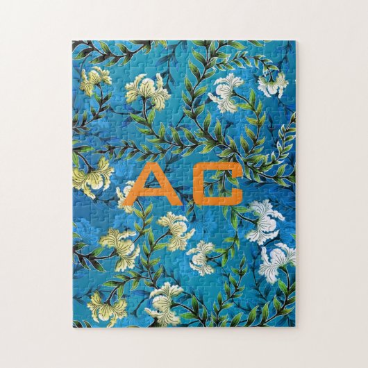 Modern Monogram Blue Floral Chic Legpuzzel (Verticaal)