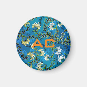 Modern Monogram Blue Floral Chic Magneet