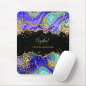 Modern Monogram Blue Green Agate Glitter Notitiebo Muismat (Met muis)