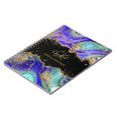 Modern Monogram Blue Green Agate Glitter Notitiebo Notitieboek (Linkerzijde)
