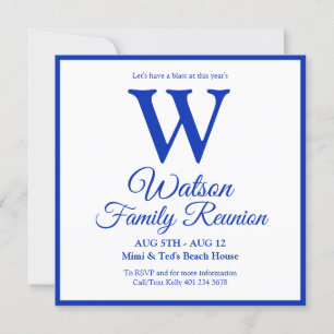 Modern Monogram Blue Stripes Family Reunion Kaart
