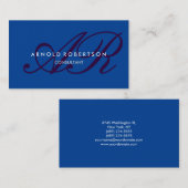 Modern Monogram Blue Trendy Visitekaartje (Voorkant / Achterkant)