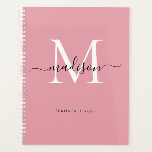 Modern Monogram Blush Dusty Pink Girly Script 2021 Planner (Voorkant)