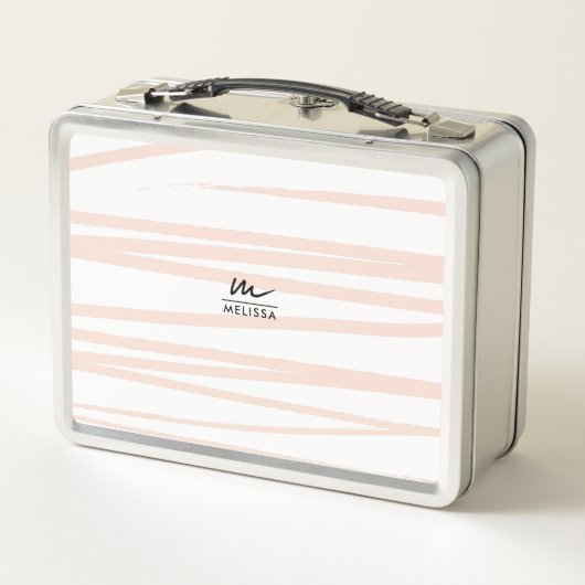 Modern Monogram Blush Pink Lines Abstracte kunst (Achterkant)