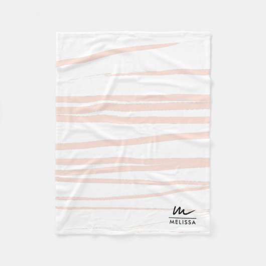 Modern Monogram Blush Pink Lines Abstracte kunst Fleece Deken (Voorkant)