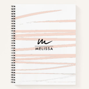 Modern Monogram Blush Pink Lines Abstracte kunst Notitieboek