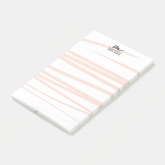 Modern Monogram Blush Pink Lines Abstracte kunst Post-it® Notes (Schuin)