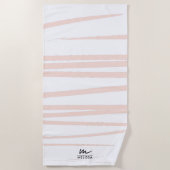 Modern Monogram Blush Pink Lines Abstracte kunst Strandlaken (Voorkant)