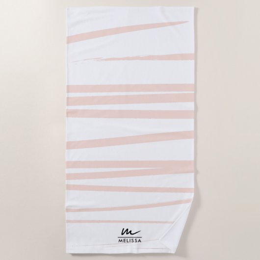 Modern Monogram Blush Pink Lines Abstracte kunst Strandlaken (Voorkant)