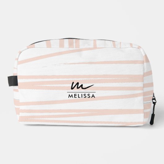 Modern Monogram Blush Pink Lines Abstracte kunst Toilettasje (Voorkant)
