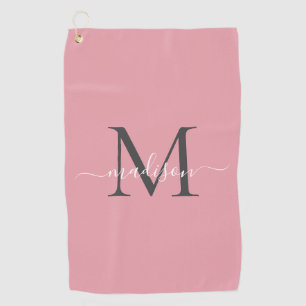 Modern Monogram Blush Roze Grijs Girly Chic Script Golfhanddoek