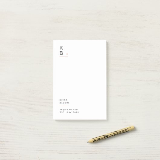 Modern Monogram Blush Roze Vrouwelijk Post-it® Notes (Op bureau)