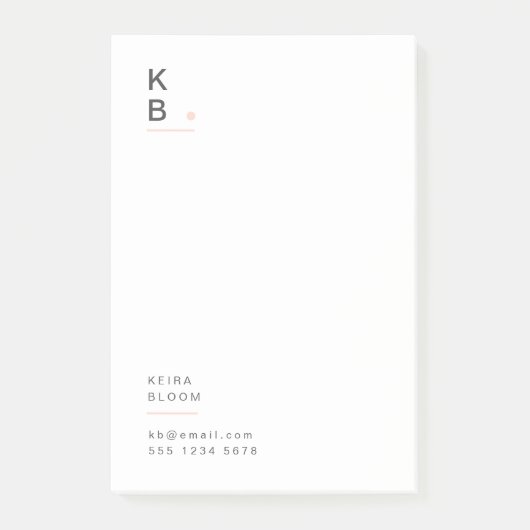 Modern Monogram Blush Roze Vrouwelijk Post-it® Notes (Voorkant)