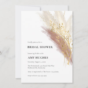 Modern Monogram Boho Roze Gouden Pampas Gras Kaart