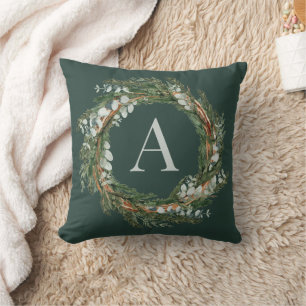 Modern monogram botanische krans elegant groen kussen