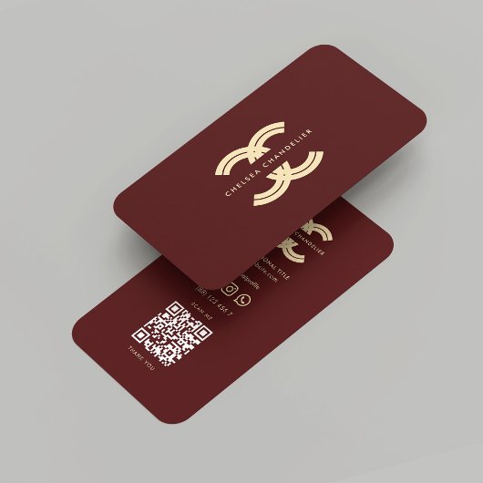 Modern Monogram C Professional Red Maroon Goud Visitekaartje