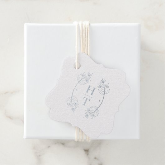 Modern Monogram Crest Stofblauw Trouw Welkom Bedankjes Labels (Met doos)