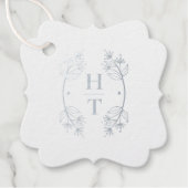 Modern Monogram Crest Stofblauw Trouw Welkom Bedankjes Labels (Voorkant)