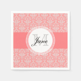 Modern Monogram Damask Napkin Coral Servetten