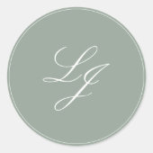 Modern Monogram Eenvoudig Script Sage Green Weddin Ronde Sticker (Voorkant)