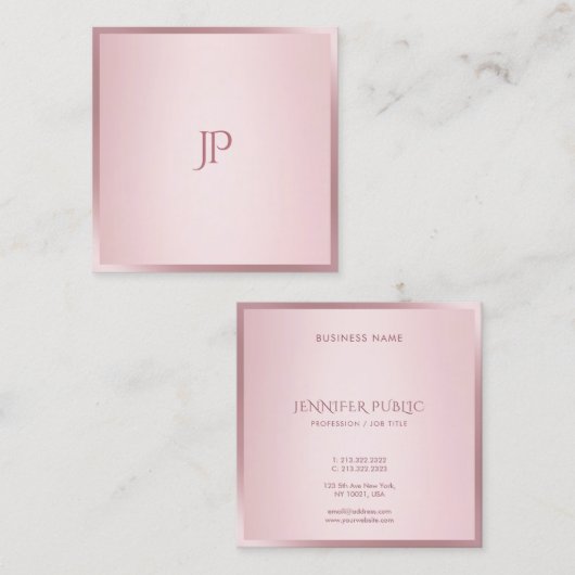 Modern Monogram Eenvoudige Sjabloon Roos Gouden Kl Vierkante Visitekaartje (Voorkant / Achterkant)